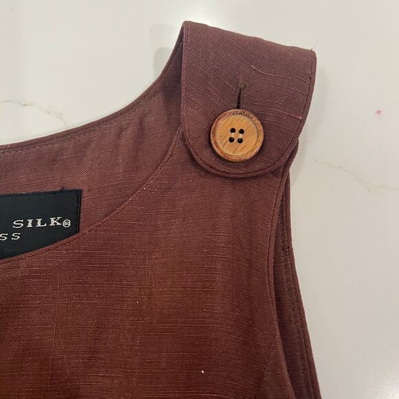 Vtg August Silk Linen Silk Blend Knee Length Sleeveless Dress Brown 12 - Picture 2 of 9